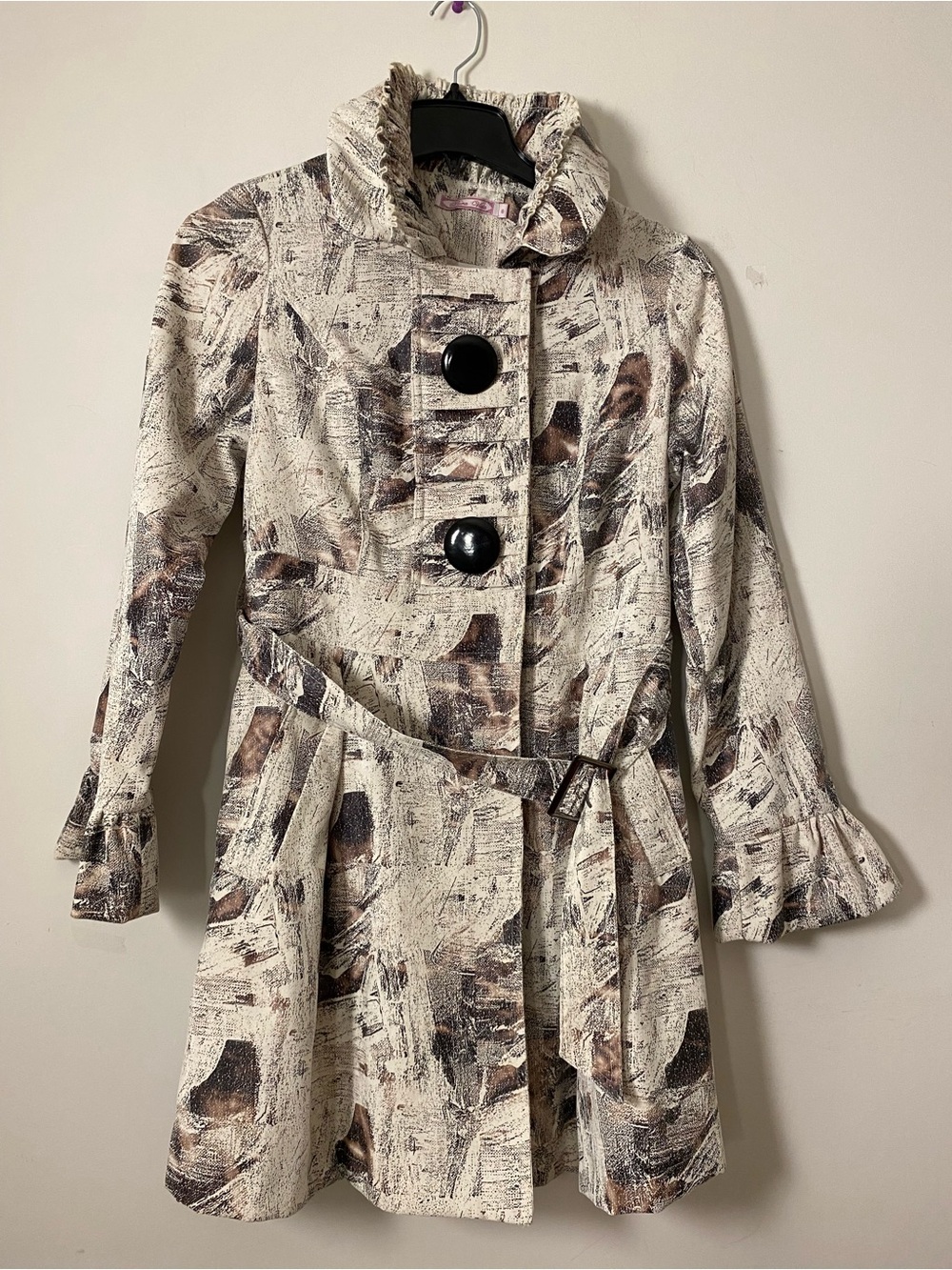 Textured Neutral Belted Trench Coat with Statement Buttons